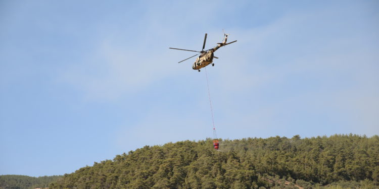 Milas’taki orman yangınına havadan müdahale sürüyor