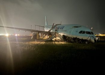 Korean Airlines uçağı üçüncü iniş denemesinde pistten çıktı