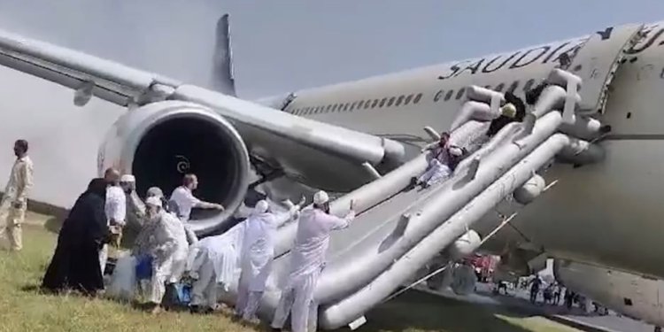 Saudia’nın sol iniş takımı alev aldı; yolcular tahliye edildi